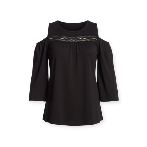 new Hale Bob 𖣔 Shaina Silk Cold Shoulder Cut Out Top 𖣔 Black XS 𖣔 - Picture 6 of 14